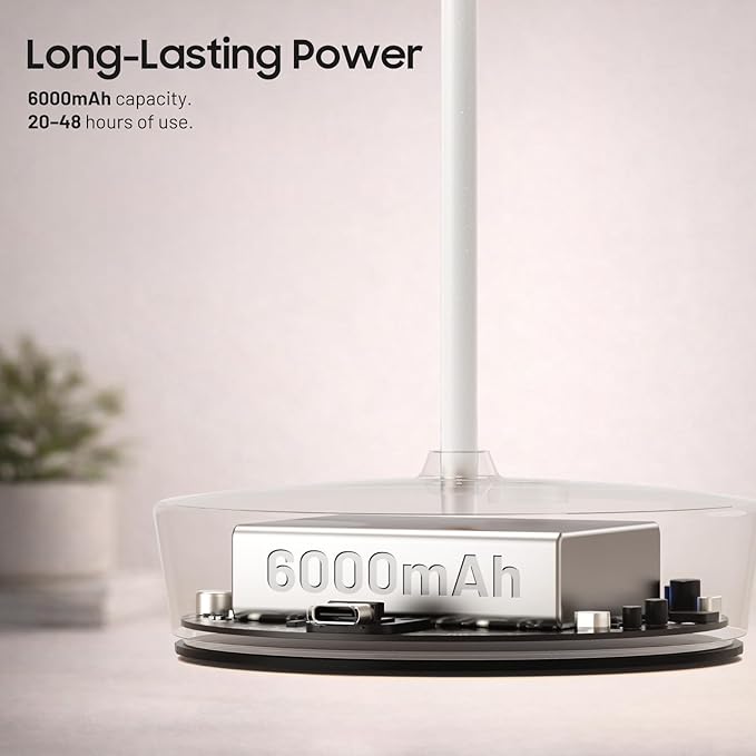 Cordless LED Table Lamp，Rechargeable Battery Desk Lamps, 3 Color Stepless Dimmable Metal Battery Table Lamps, Portable Waterproof Table Light for Restaurants/Bedroom/Bar (White)
