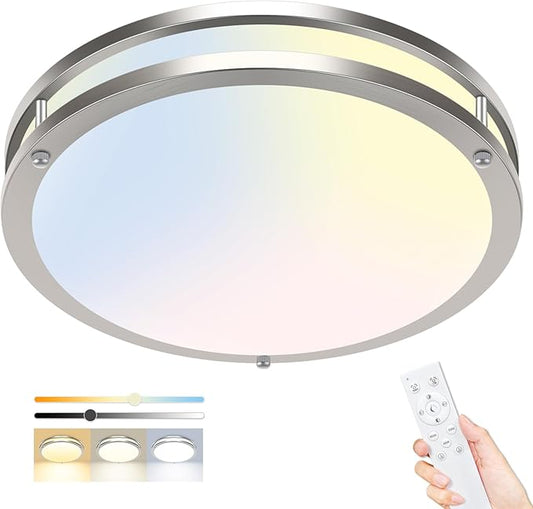 hepside Flush Mount LED Ceiling Light with Remote, Dimmable& 3000K-6500K Adjustable Ceiling Light Fixture, Timer, Night light, 16 inch Brushed Nickel Ceiling Lamps for Kitchen Bathroom Bedroom Hallway