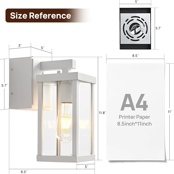 Dusk to Dawn Porch Lights with GFCI Outlets Waterproof Outdoor Wall Lights Exterior Lighting Fixtures Modern Outside Lights Wall Mount for House Patio Garage,White,11.8''H,1PC