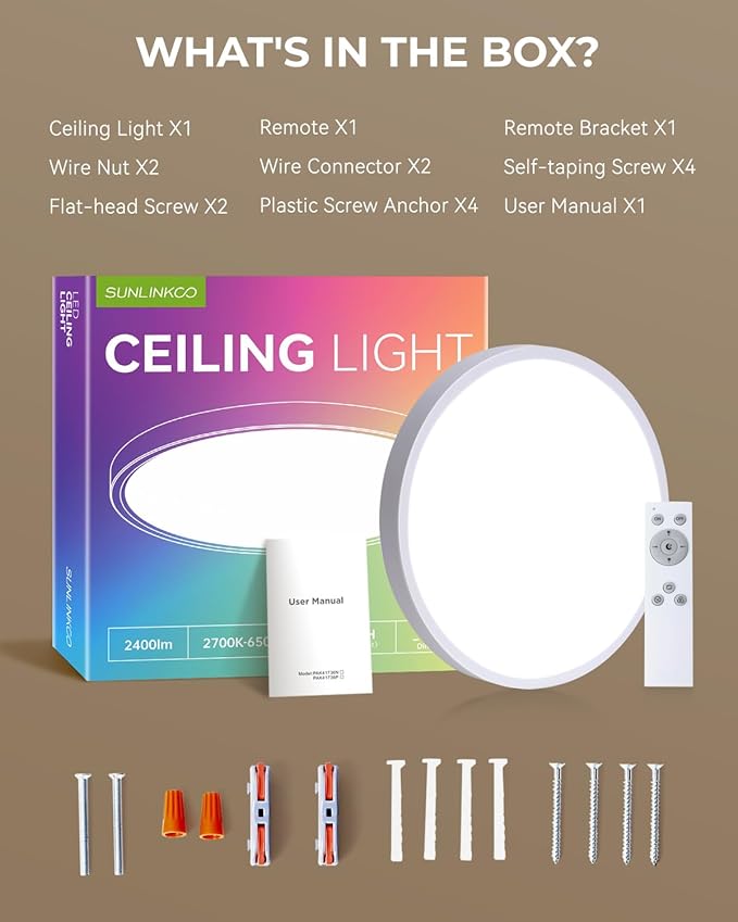 12 Inch Flush Mount Ceiling Light, Smart RGB+IC LED 2400LM Dimmable Ceiling Lamp with APP & Remote Control, 2700K-6500K Color Changeable Light for Bedroom Living Room, Works with Alexa & Google Home