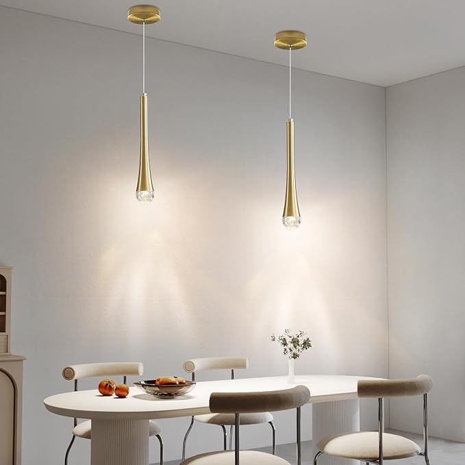 3 Pack Modern Gold LED Pendant Light, Kitchen Island Ceiling Hanging Lights, Teardrop Bubble Crystal, 3 Color 2700K/4500K/6500K, Bedside Small Chandeliers Lamps for Bar, Dining Room, Hallway, Foyer
