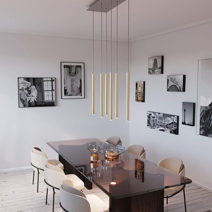 CANALIS 6 Mini Pendant Lighting Brass - LED Hanging Light Fixture for Kitchen Island, Bar, Foyer - Cluster Pendants - Dimmable, Adjustable Wire, Lamp Bulb Included
