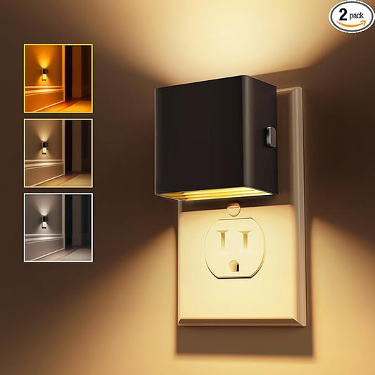 L LOHAS LED Night Lights Plug into Wall,[2-Pack] Plug in Night Light with Dusk to Dawn Sensor,3CCT 1600K/2700K/5000K,Brightness Adjustable,Nightlight for Adults Bathroom Bedroom