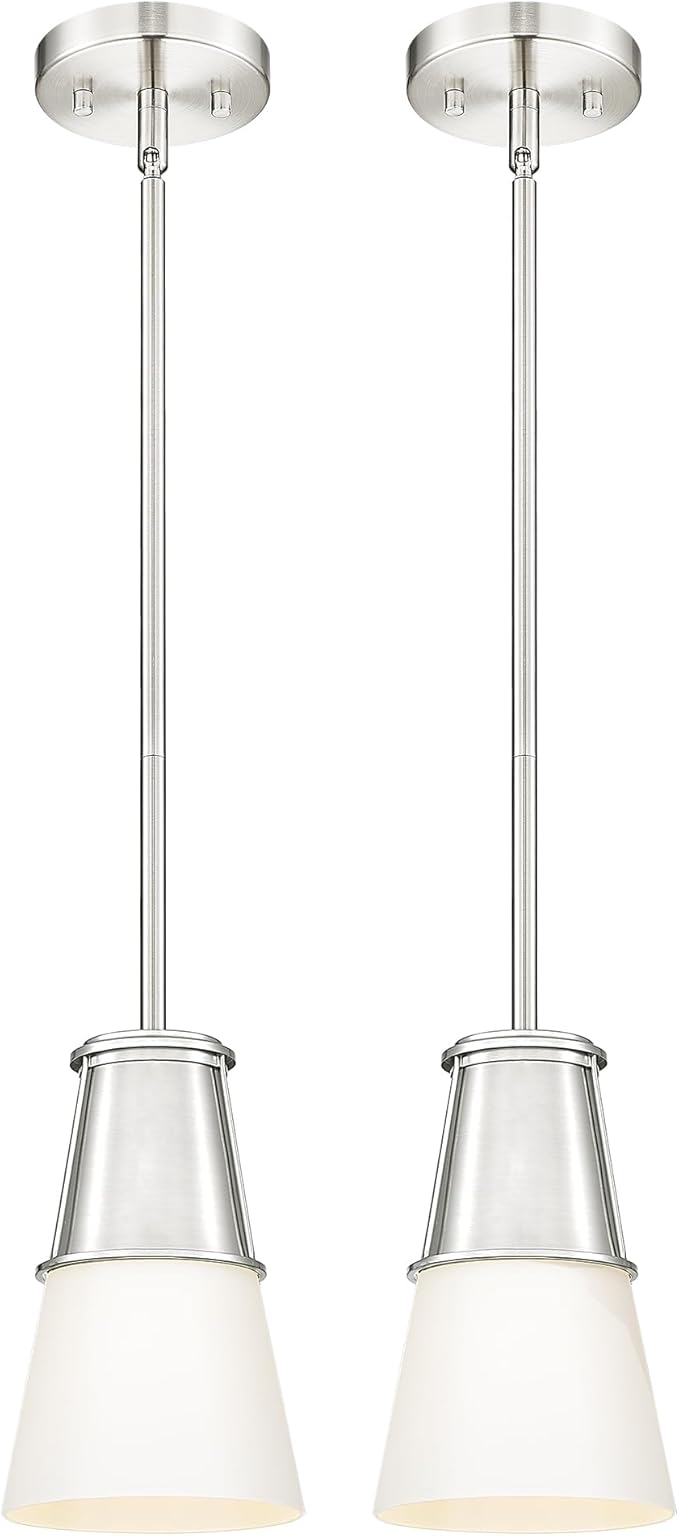 Beionxii 2 Pack Pendant Lights Kitchen Island, Brushed Nickel Pendant Lights 2 Pack, Kitchen Pendant Lighting Over Island, Pendant Lighting for Kitchen Island Sink, Milk Glass Shade, BX-PL01BN-2PK