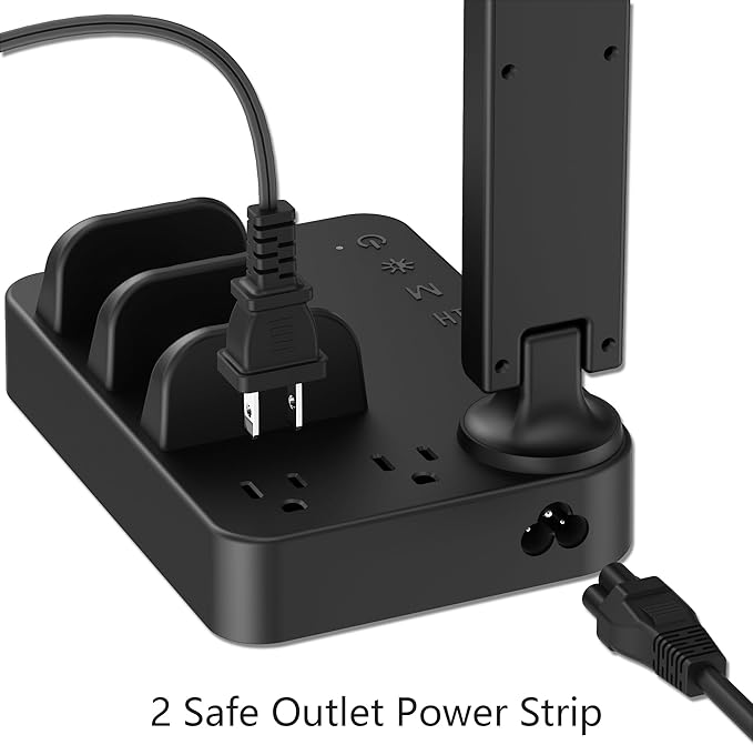 Drevet LED Desk Lamp, Touch Cotrol Small Table Lamp with 3 USB C Charger, 2 AC Power Outlet, 3 Light Modes, 3 Level Brightness and 1H Timer for Bedroom Bedside, Office, Home, Night Necessity, Black