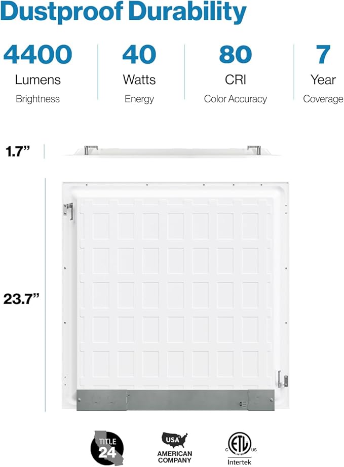 Sunco 2x2 LED Flat Panel Light for Drop Ceiling, Commercial Troffer Replacement Lighting Fixture, 4400 LM, 40W, Selectable CCT 4000K/5000K/6000K, Dimmable (0-10V), Dustproof ETL.