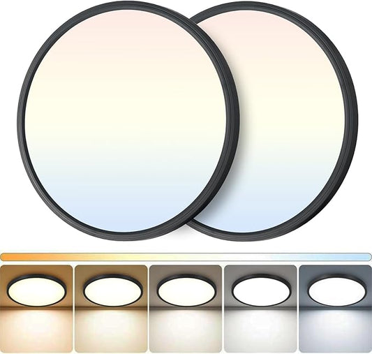 2Pack LED Flush Mount Ceiling Light: 12 inch Super Slim Dimmable & 5CCT (2700-6000K) Kitchen Lighting Fixtures Ceiling - 24W Black Low Profile Ceiling Lamp for Bedroom Garage Hallway