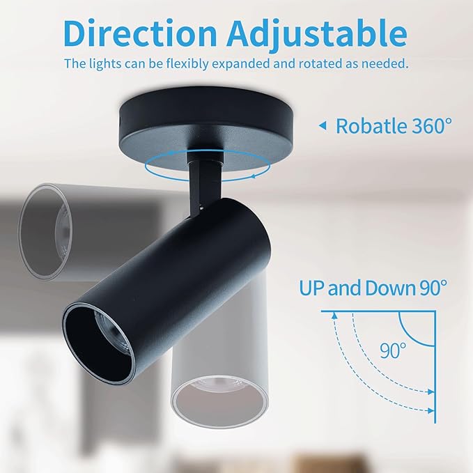 LED Ceiling Spotlight 4000K (Cool White 2Pack 12W No Dimmable,Spot Lights Black with 360° Pivoting Fixture, Adjustable Directional Indoor Spot Light,Tilt Angle Accent Lighting, 24°Beam Angle