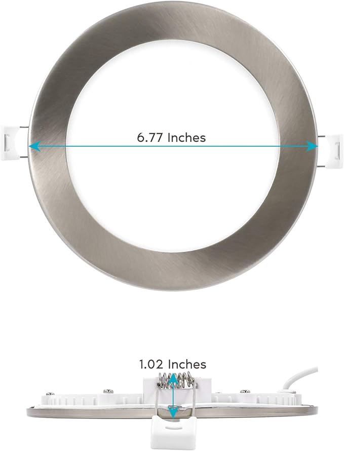 LUXRITE 6 Inch Ultra Thin LED Recessed Light with J-Box, 12W, 5 Color Options 2700K | 3000K | 3500K | 4000K | 5000K, Dimmable Wafer Light, 1000 Lumens, Brushed Nickel, Energy Star, IC Rated (4 Pack)