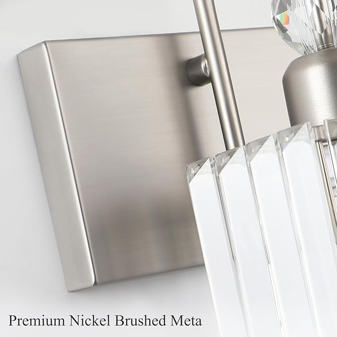 Ralbay Crystal Brushed Nickel Vanity Light for Bathroom 4-Light Modern Bathroom Light Fixtures