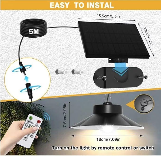 papasbox Solar Shed Lights Indoor Outdoor,Led Battery Powered Pendant Lights, Dusk to Dawn,4 Modes(Timer Lighting|Auto-On|5 Dimmable|Daytime-On) Waterproof Ip65 for Barn, Gazebo, Shop, Garage