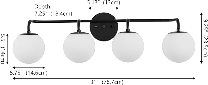 JONATHAN Y 31" Black Modern Globe Wall Sconce Vanity Light for Bathroom, White Frosted Glass Shade, Midcentury Parisian Bistro Wall Lamp, LED Bulb Included (JYL3558B)