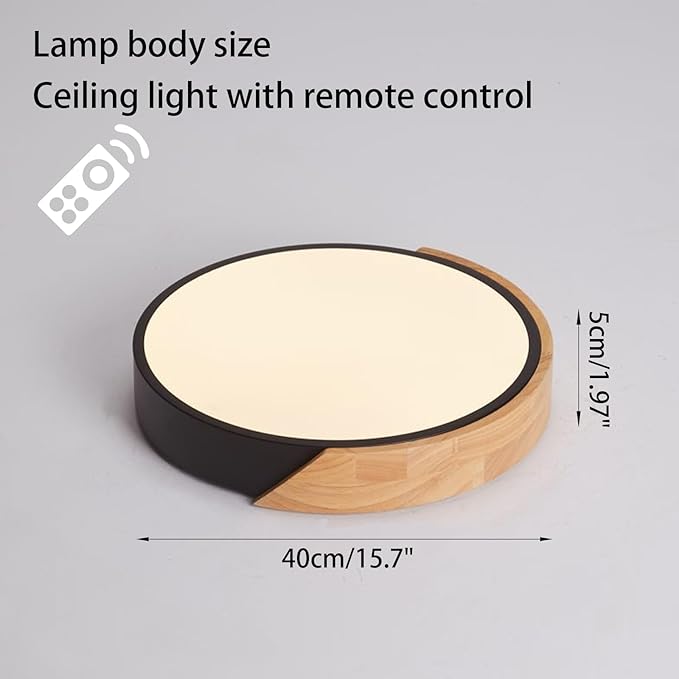 Flush Mount Ceiling Light - Dimmable 3000-6500K with Remote, Modern Black 15.7 inch Light Fixture for Kitchen, Bedroom, Hallway, Living Room