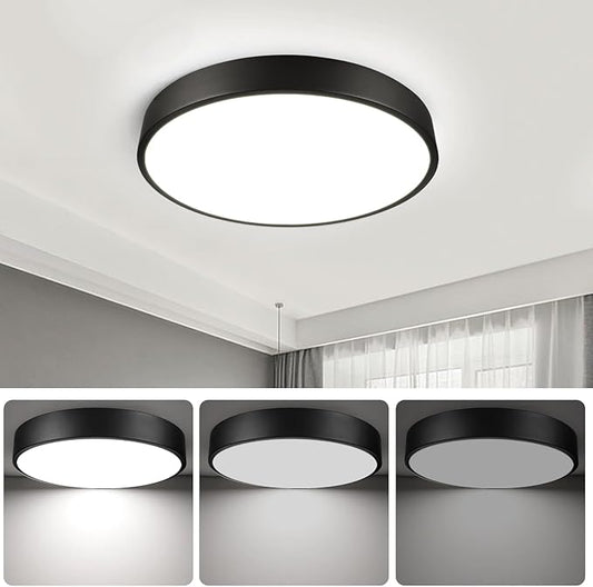 13inch Black Minimalist LED Flush Mount Ceiling Light, Black Matted Fixture, Dimmable Ceiling Lamp with Acrylic Pieces Shade, 26W, 3000K, ETL Listed for Entryway, Bathroom, Bedroom