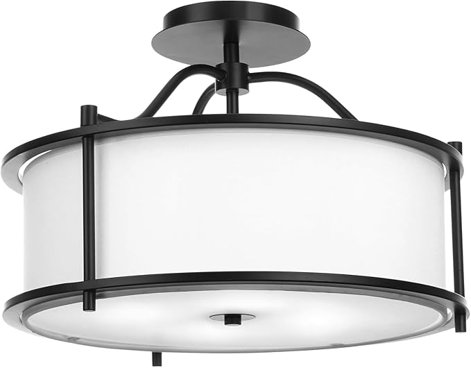 FRIDEKO HOME Semi Flush Mount Ceiling Light - 15.7 Inch Fixture with Metal Frame Fabric Shade for Living Room, Bedroom, Kitchen, Dining Room, Entryway, Hallway