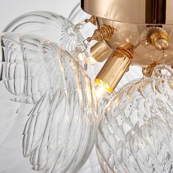 AGV LIGHTING Modern Bubble Glass Flush Mount Ceiling Light Fixture, Gold 4-Light Ceiling Chandelier with Clear Textured Glass Globe Shades, 18” Living Room Bedroom Dining Room Lighting