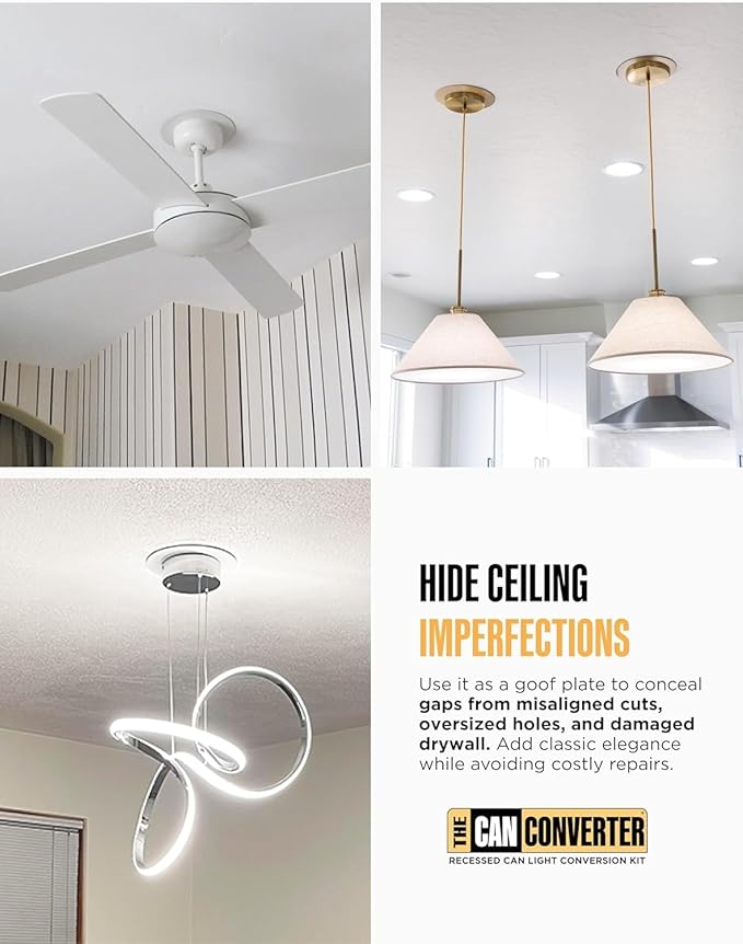 The Can Converter Ceiling Medallion for Recessed Can Light – Home Improvement Decorative Steel Flat Goof Ring & Cover Plate for 5" & 6" Cans, Small Ceiling Medallion for Chandeliers & Pendants