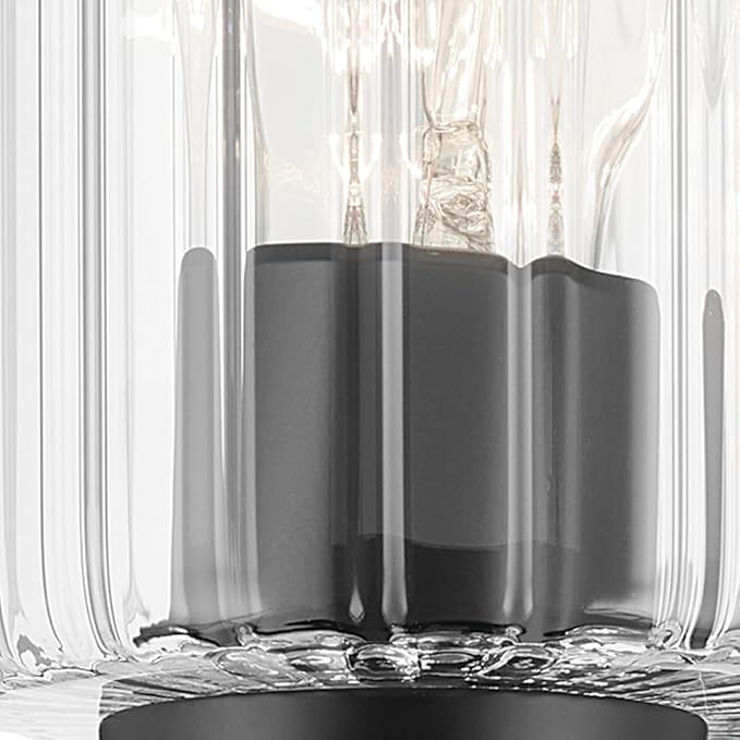 Kichler Gioe 4-Light Bathroom Vanity Light Fixture with Clear Fluted Glass in Black, Modern Wall Mount Over Mirror Lighting for Powder Room (32.25 x 10.5 x 6.75 in), 55227BKFLU