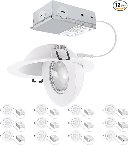 POPANU 4 inch LED Gimbal Recessed Light, 9W 750lm Eyeball Sloped Ceiling Task Lighting, Soffit Wafer Indoor Directional Lighting, 90° Tilt and 360° Rotation Recessed Lighting 4 inch White 12Pack