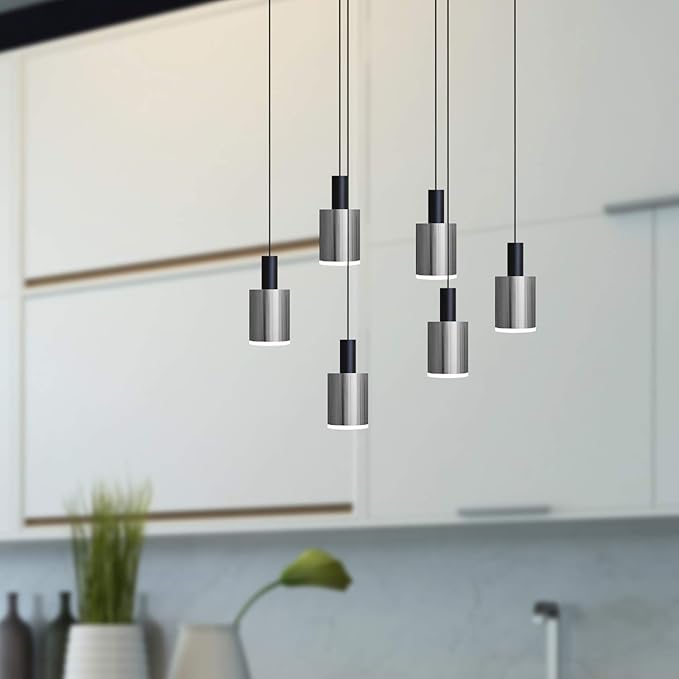 Virgo 6 Mini Pendant Lighting Black-Nickel - LED Hanging Light Fixture for Kitchen Island, Bar, Foyer - Cluster Pendants - Dimmable, Adjustable Wire, Lamp Bulb Included