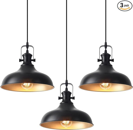 Black Pendant Lights Kitchen Island 3 Pack, 11.41" Kitchen Pendant Lighting, Farmhouse Pendant Light, Industrial Pendant Light, Island Lights for Kitchen Dining Room Bedroom
