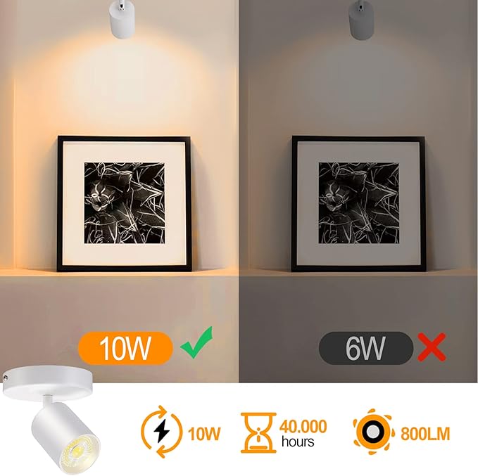 VANoopee Flush Mount LED Ceiling Spotlight Dimmable Adjustable Spotlight Directional Spot Lights Indoor Bright Can Accent Fixture for Living Room - CRI90 Flicker Free 10W 800lm 3000K White 2 Pack