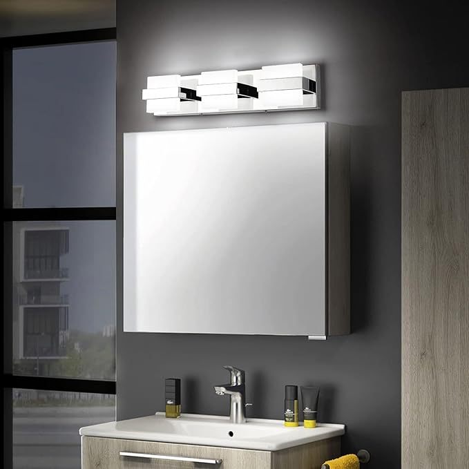 SOLFART Vanity Lights for Bathroom, Dimmable Bathroom Light Fixtures, Chrome 3 Lights Vanity Lights for Bathroom, High-End Modern LED Light