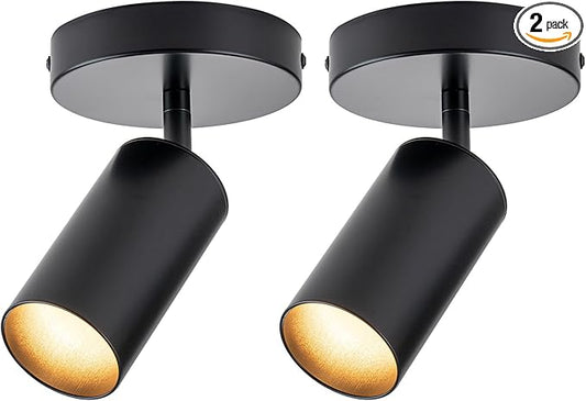 LED Spotlight Indoor 2 Pack Black Ceiling Spotlight Fixtures Adjustable 90° Anti-Glare Spot Lights, Ideal for Living Room, Paintings, Wall Art and Artwork, Warm White 3000K