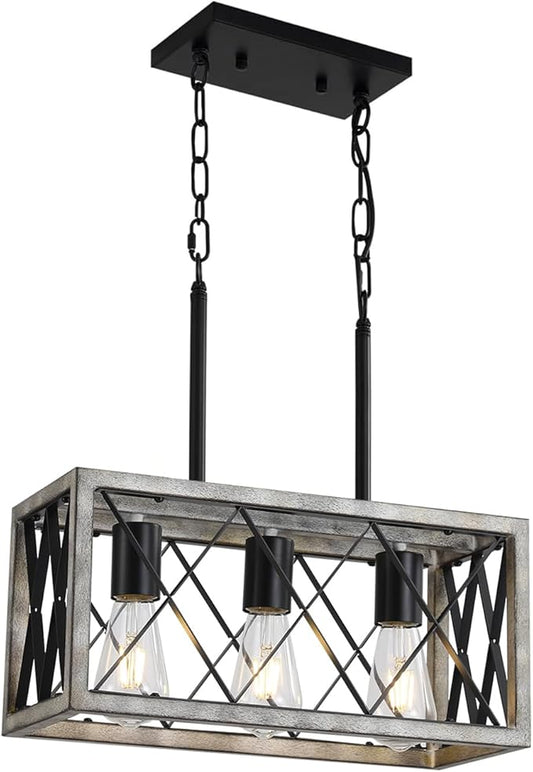 KEESFU Farmhouse Kitchen Island Lighting Ceiling, 3 Lights Pendant Lighting Fixtures, Adjustable Height, Industrial Dining Room Light