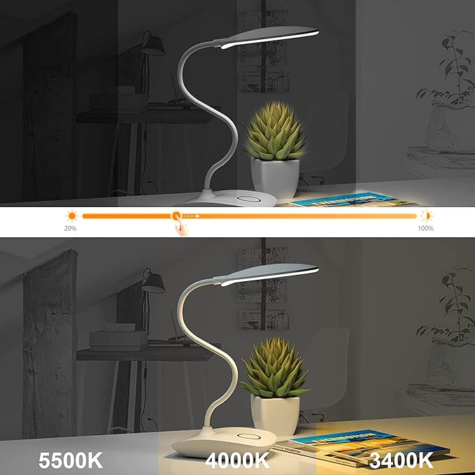 DEEPLITE LED Desk Lamp Battery Operated Lights Cordless Rechargeable Lamp, Flexible Gooseneck Portable Light for Bed Craft Nail Home Office, Eye-Caring Dimmable Small Desk Lamp Wireless Reading Lamp
