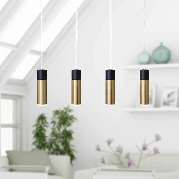 Vela 4 Mini Pendant Lighting Black-Brass - LED Hanging Light Fixture for Kitchen Island, Bar, Foyer - Cluster Pendants - Dimmable, Adjustable Wire, Lamp Bulb Included