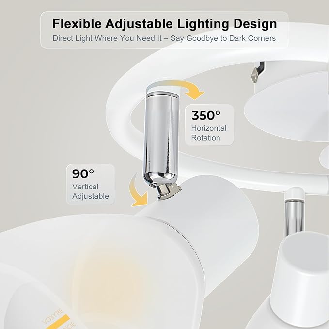 HiBay 3-Light Track Lighting, Modern Glass Ceiling Light Fixture White, Directional Flush Mount Spotlight Round for Kitchen, Bedroom, Living Room, E12 Base, No Bulbs