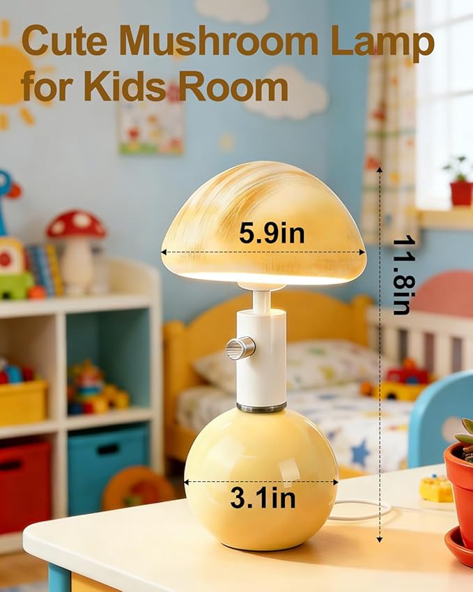 Lightdot Mid Century Modern Stepless Dimmable Table Lamp Ceramic 3000K Warmwhite Desk Lamp with Mushroom-Shaped Shade for Living Room Bedroom Bedside Nightstand Office Home Reading