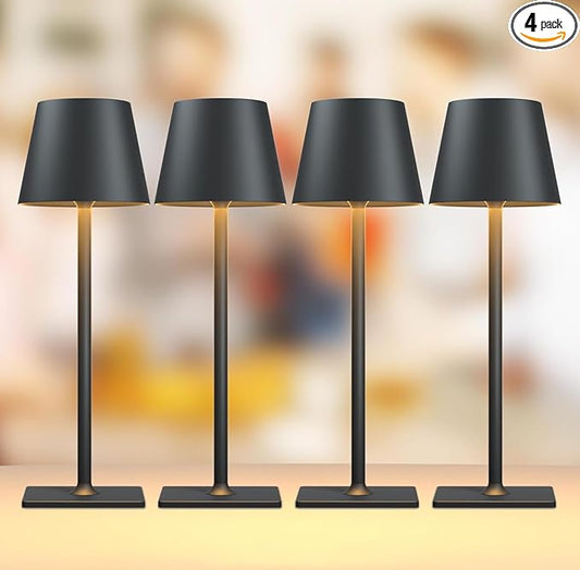 4 Pack Rechargeable Table Lamp - Cordless LED Lamp with 6000mAh Battery Operated LED Desk Lamp, Portable Table Light Outdoor for Dinner Patio Restaurant Bar Bedroom Coffee Shop Night Light(Black)