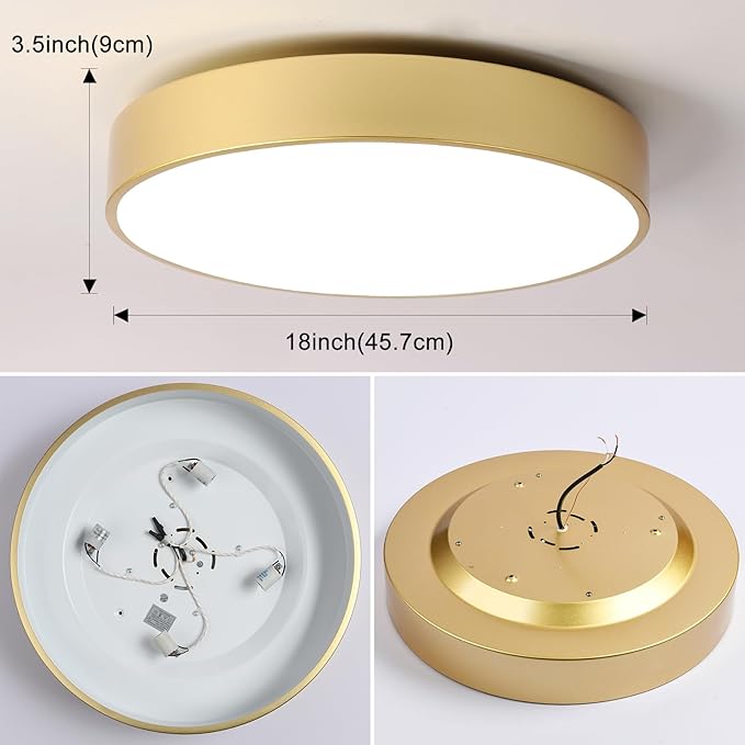 4-Light Close to Ceiling Light Fixture, 18 inch Large Size Gold Metal Shade Flush Mount Ceiling Light Fixtures, E12 Socket Lamp for Living Room Bedroom Kitchen Island