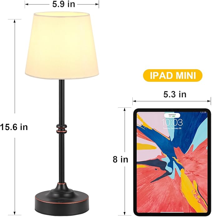Kakanuo Rechargeable Cordless Table Lamp Antique Black - 2 Pack 4000mAh Battery Operated Lamp, 3000K Warm Light, Touch Control Stepless Dimming, for Bedside, Dining Table, Home Decor