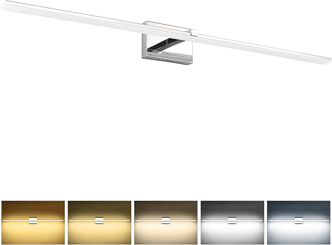 ZUZITO Modern Bathroom Vanity Light 48 inch 32W Dimmable 5CCT LED Bathroom Light Fixture Over Mirror Chrome Vanity Lights Bar for Bath