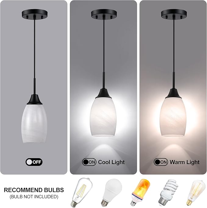 Viinew Mini Glass Pendant Light,4.72" Black White Hanging Lights 3-Pack Handblown White Oval Art Glass Hanging Pendant Light for Kitchen Island,Dining Room,Living,Foyer,Hallway, Entry