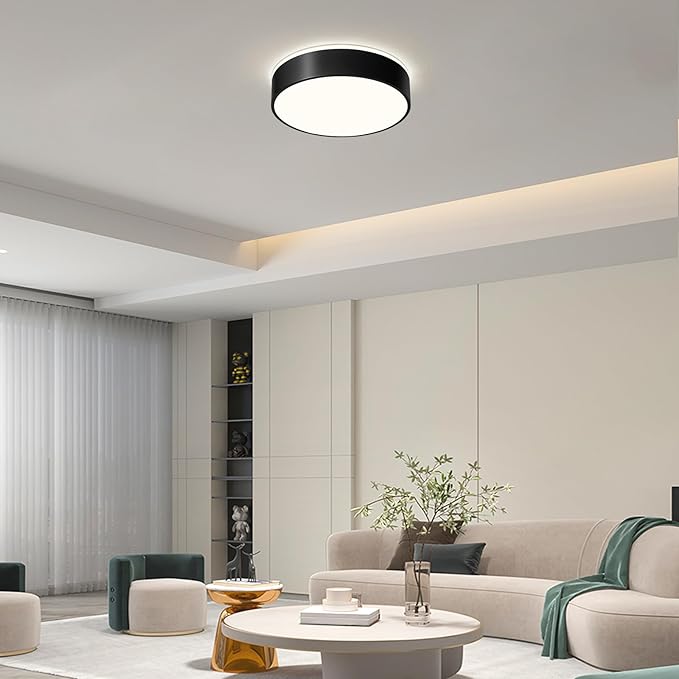 Vikaey Black LED Ceiling Light Modern Flush Mount Light Fixture Round Metal Non Dimmable Ceiling Lamp for Living Room Entryway Bedroom Kitchen 15.74 Inch