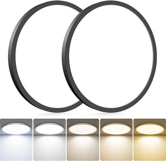 hepside 2Pack LED Flush Mount Ceiling Light Fixture, 13Inch 24W, Dimmable&3000K/3500K/4000K/5000K/6500K Adjustable Low Profile Ceiling Lights, Round Flat Ceiling Light for Kitchen,Hallway-Black