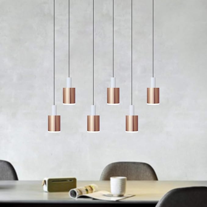 Virgo 6 Mini Pendant Lighting White-Copper - LED Hanging Light Fixture for Kitchen Island, Bar, Foyer - Cluster Pendants - Dimmable, Adjustable Wire, Lamp Bulb Included