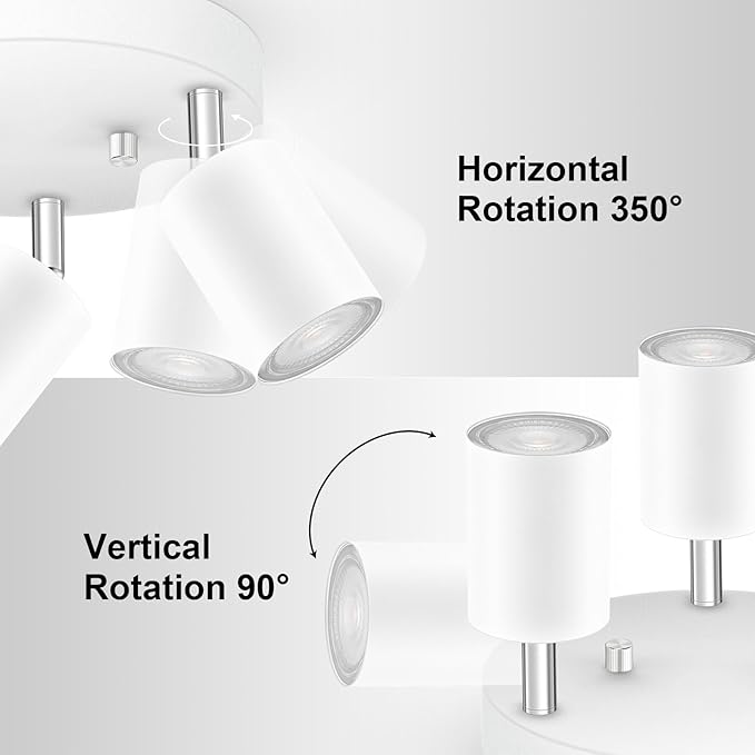 3 Light Track Lighting Fixtures Ceiling, Matte White Round Directional Ceiling Spotlight, GU10 Flush Mount Track Fixture, Adjustable Modern LED track Lights for Kitchen/Living Room, Bulb Not Included