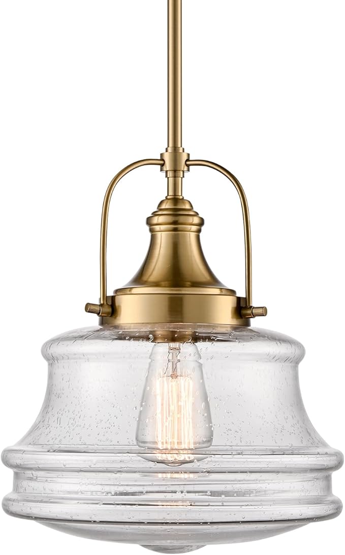 DEYNITE Modern Gold Kitchen Pendant Light Seeded Glass Shade-Rod Hanging Nautical Schoolhouse Dimmable Light for Dining Room Bathroom Hallway