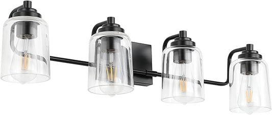 Solfart 4 Lights Matt Black Bathroom Vanity Lights Over Mirror