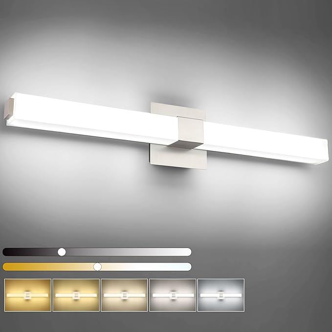 ZUZITO Modern Bahtoom Vanity Light Brushed Nickel, Bathroom LED Lights 32 Inch, 5CCT Dimmable Wall Lighting Fixtures for Bathroom Over Mirror
