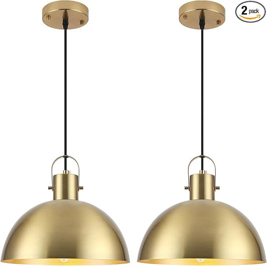 Gold Pendant Light 2 Pack, 11.8 Inch Pendant Lights Kitchen Island, Dome Pendant Lights, Farmhouse Pendant Light for Kitchen Island, Dining Room, Living Room