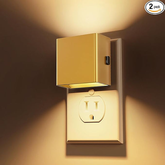 L LOHAS LED Night Light,Night Lights Plug into Wall,[2-Pack] Dimmable Night Light with Light Sensor,3000K Warm White,Gold Nightlight for Bathroom Hallway Kitchen