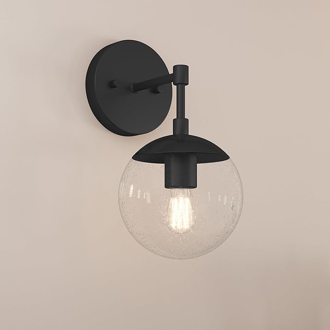 Design House Gracelyn 1-Light Dimmable Wall Sconce, Clear Seedy Glass Globe, Matte Black, 588871-BLK