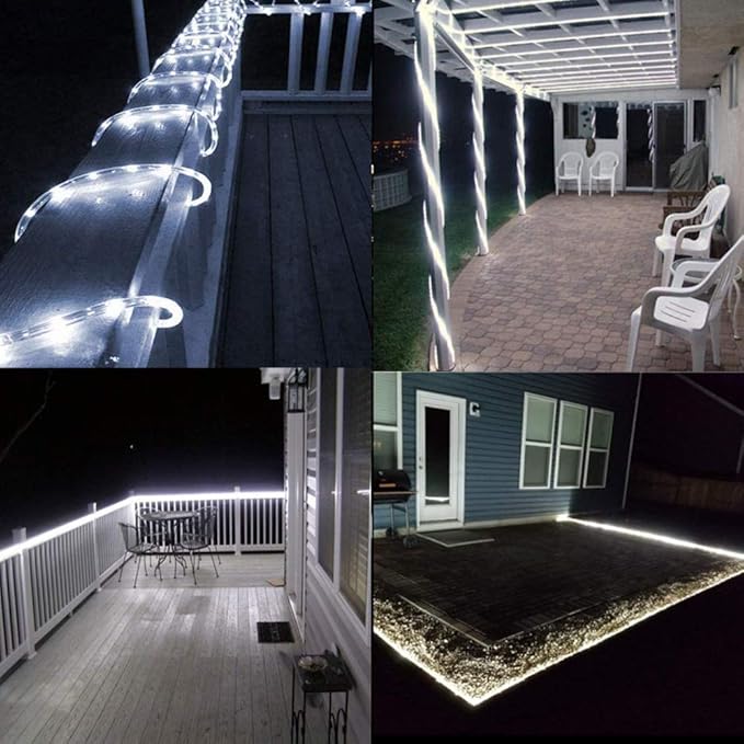 Honche Solar Rope Light 33FT 100LED IP65 Waterproof Outdoor LED Copper Fairy String Tube Lights for Party Gazebo Garden Patio Stair Balcony Fence Tree Daily Christmas Decoration (Solar-Cold White)