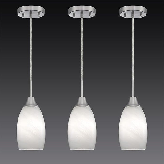 Viinew Mini Glass Pendant Light 4.72" White Swirl Pendant Lights 3-Pack Handblown White Art Oval Glass Hanging Pendant Light for Kitchen Island Dining Room Living Foyer Hallway Entry